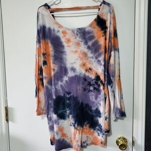 Simply Southern Size XXL Womens Tie Dye Blue Orange Twist Knot Open Back Top